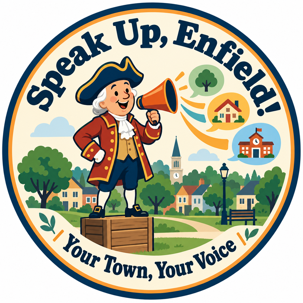 Speak Up, Enfield! Your Town, Your Voice — Town Crier on a soapbox with a megaphone