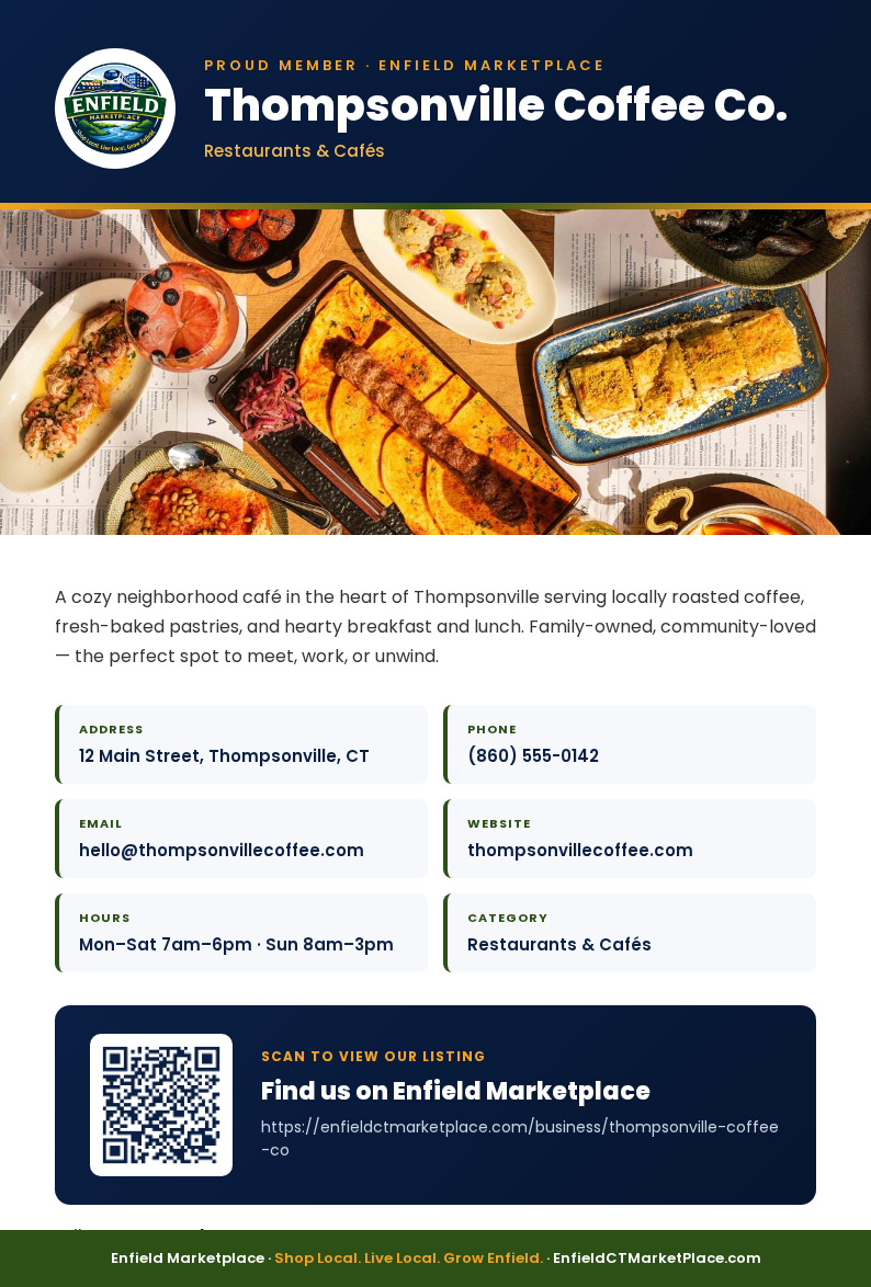 Sample business flyer from the Enfield Marketplace Marketing Kit